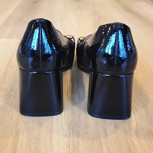 Bibi Lou Black Patent Leather Gold buckle detail Heels VGUC! Sz 8-8.5, 39 - Picture 6 of 7